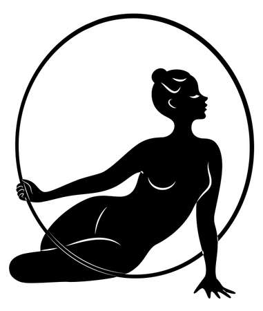 Rhythmic gymnastics. Silhouette of a girl with a hoop. Beautiful gymnast.のイラスト素材