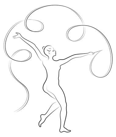 Rhythmic gymnastics. Silhouette of a girl with a ribbon. Beautiful gymnast.のイラスト素材