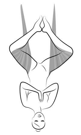 Fly yoga. Yoga on the hammock. Silhouette of a slender girl who goes in for sports, meditation. Good for your health. Vector illustrationのイラスト素材