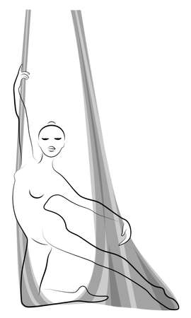 Fly yoga. Yoga on the hammock. Silhouette of a slender girl who goes in for sports, meditation. Good for your health. Vector illustration.のイラスト素材