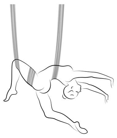 Fly yoga. Yoga on the hammock. Silhouette of a slender girl who goes in for sports, meditation. Good for your health. Vector illustrationのイラスト素材
