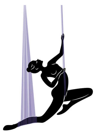 Fly yoga. Yoga on the hammock. Silhouette of a slender girl who goes in for sports, meditation. Good for your health. Vector illustrationのイラスト素材