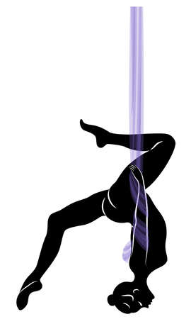 Fly yoga. Yoga on the hammock. Silhouette of a slender girl who goes in for sports, meditation. Good for your health. Vector illustrationのイラスト素材