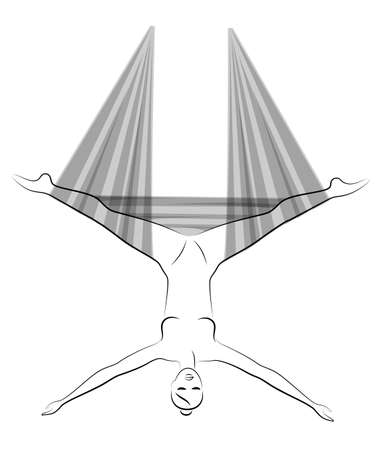 Fly yoga. Yoga on the hammock. Silhouette of a slender girl who goes in for sports, meditation. Good for your health. Vector illustration.のイラスト素材