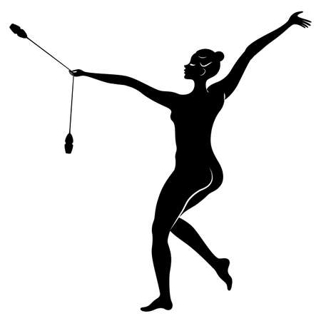 Rhythmic gymnastics. Silhouette of a girl with maces. Great gymnast. The woman is slim and young. Vector illustration.のイラスト素材