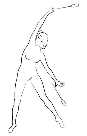 Rhythmic gymnastics. Silhouette of a girl with maces. Great gymnast. The woman is slim and young. Vector illustration.のイラスト素材