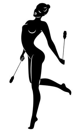 Rhythmic gymnastics. Silhouette of a girl with maces. Great gymnast. The woman is slim and young. Vector illustrationのイラスト素材