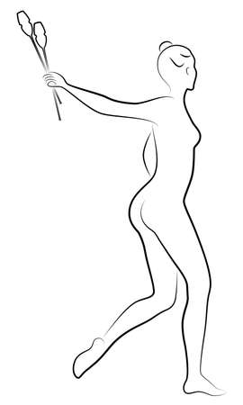 Rhythmic gymnastics. Silhouette of a girl with maces. Great gymnast. The woman is slim and young. Vector illustrationのイラスト素材