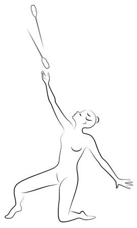 Rhythmic gymnastics. Silhouette of a girl with maces. Great gymnast. The woman is slim and young. Vector illustrationのイラスト素材