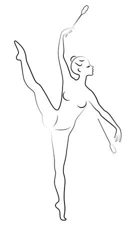 Rhythmic gymnastics. Silhouette of a girl with maces. Great gymnast. The woman is slim and young. Vector illustrationのイラスト素材