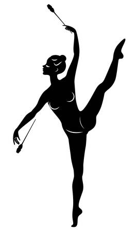 Rhythmic gymnastics. Silhouette of a girl with maces. Great gymnast. The woman is slim and young. Vector illustrationのイラスト素材