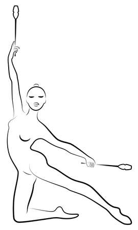 Rhythmic gymnastics. Silhouette of a girl with maces. Great gymnast. The woman is slim and young. Vector illustrationのイラスト素材