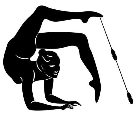 Rhythmic gymnastics. Silhouette of a girl with maces. Great gymnast. The woman is slim and young. Vector illustrationのイラスト素材