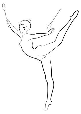 Rhythmic gymnastics. Silhouette of a girl with maces. Great gymnast. The woman is slim and young. Vector illustrationのイラスト素材