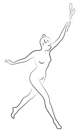 Rhythmic gymnastics. Silhouette of a girl with maces. Great gymnast. The woman is slim and young. Vector illustrationのイラスト素材