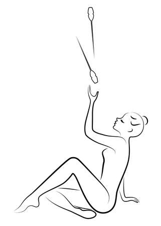 Rhythmic gymnastics. Silhouette of a girl with maces. Great gymnast. The woman is slim and young. Vector illustration.のイラスト素材