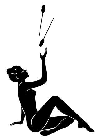 Rhythmic gymnastics. Silhouette of a girl with maces. Great gymnast. The woman is slim and young. Vector illustration.のイラスト素材