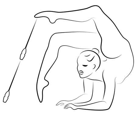 Rhythmic gymnastics. Silhouette of a girl with maces. Great gymnast. The woman is slim and young. Vector illustrationのイラスト素材