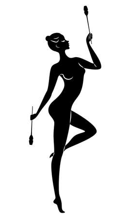 Rhythmic gymnastics. Silhouette of a girl with maces. Great gymnast. The woman is slim and young. Vector illustrationのイラスト素材