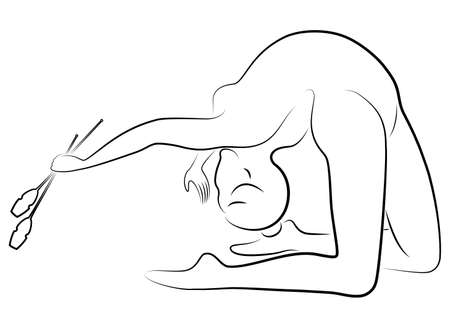 Rhythmic gymnastics. Silhouette of a girl with maces. Great gymnast. The woman is slim and young. Vector illustrationのイラスト素材