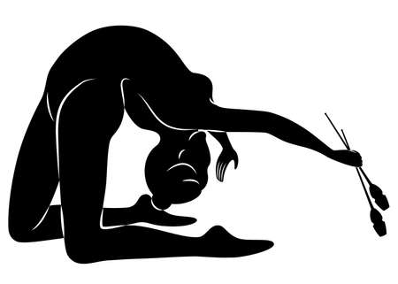 Rhythmic gymnastics. Silhouette of a girl with maces. Great gymnast. The woman is slim and young. Vector illustrationのイラスト素材