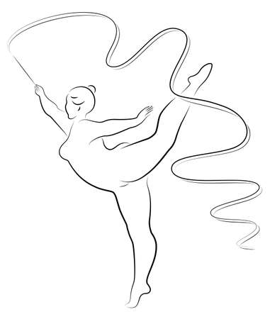 Gymnastics. Silhouette of a girl with a ribbon. The woman is overweight, a large body. The girl is full figured. Vector illustration.のイラスト素材