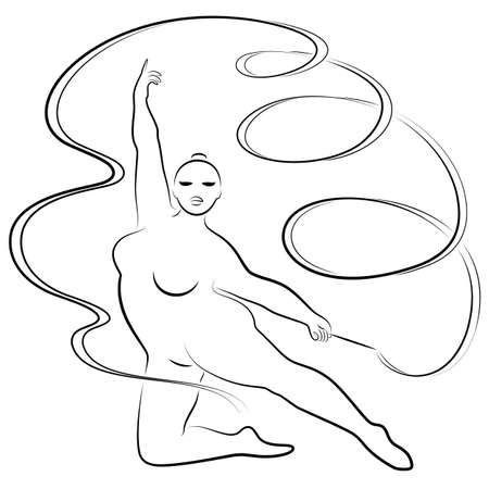 Gymnastics. Silhouette of a girl with a ribbon. The woman is overweight, a large body. The girl is full figured. Vector illustration.のイラスト素材