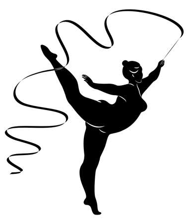 Gymnastics. Silhouette of a girl with a ribbon. The woman is overweight, a large body. The girl is full figured. Vector illustrationのイラスト素材