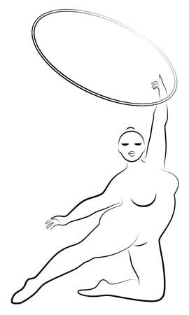Gymnastics Silhouette of a girl with a hoop. The woman is overweight, a large body. The girl is a full figure. Vector illustrationのイラスト素材