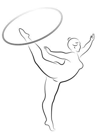 Gymnastics Silhouette of a girl with a hoop. The woman is overweight, a large body. The girl is a full figure. Vector illustration.のイラスト素材
