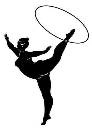 Gymnastics Silhouette of a girl with a hoop. The woman is overweight, a large body. The girl is a full figure. Vector illustration.のイラスト素材