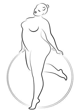 Gymnastics Silhouette of a girl with a hoop. The woman is overweight, a large body. The girl is a full figure. Vector illustrationのイラスト素材
