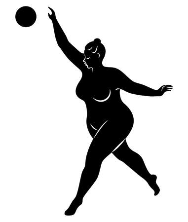 Gymnastics Silhouette of a girl with a ball. The woman is overweight, a large body. The girl is a full figure. Vector illustration.のイラスト素材