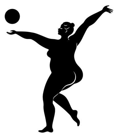 Gymnastics Silhouette of a girl with a ball. The woman is overweight, a large body.のイラスト素材