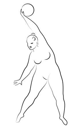 Gymnastics Silhouette of a girl with a ball. The woman is overweight, a large body. The girl is a full figure. Vector illustration.のイラスト素材