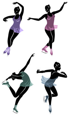 Collection. Skater skates on ice. The girl is beautiful and slender. Lady athlete, figure skater. Vector illustration of a set.のイラスト素材