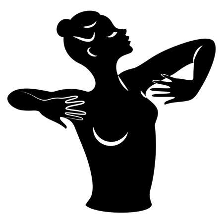 Lady silhouette. Silhouettes of the hands and head of a girl. Graceful woman. Vector illustrationのイラスト素材