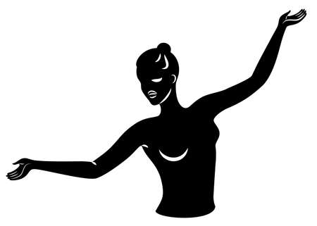 Lady silhouette. Silhouettes of the hands and head of a girl. Graceful woman. Vector illustrationのイラスト素材