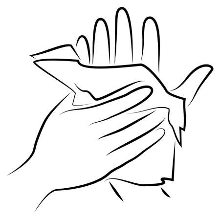 Rub your hands with a clean towel. Hygienic procedure. Disease prevention, good for health. Vector illustration.のイラスト素材