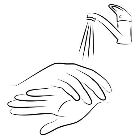 Wash hands with water under the tap. Hygienic procedure. disease prevention, good for health. Vector illustration.のイラスト素材