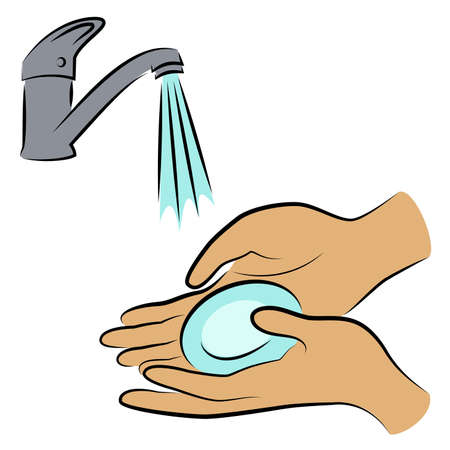 Wash hands with soap. Hygienic procedure. Disease prevention, good for health. Vector illustration.のイラスト素材