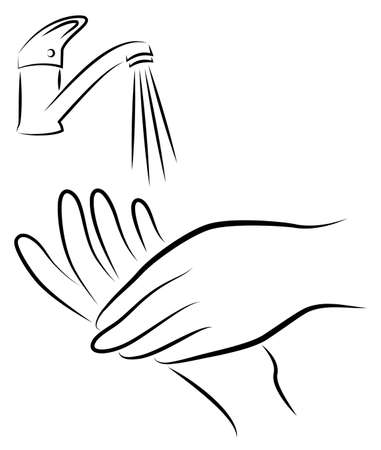 Wash hands with water under the tapのイラスト素材