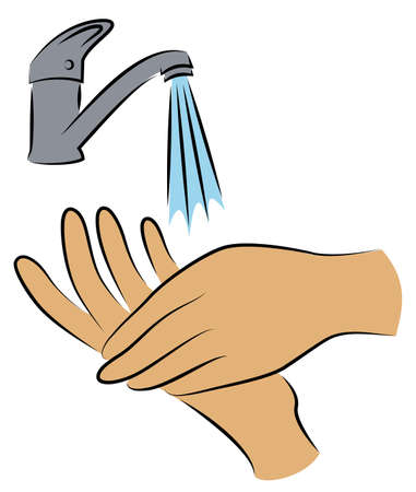 Wash hands with water under the tap. Hygienic procedure. disease prevention, good for health. Vector illustration.のイラスト素材