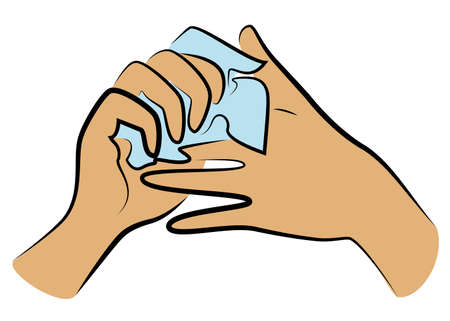 Rub your hands with a clean towel. Hygienic procedure. Disease prevention, good for health. Vector illustration.のイラスト素材