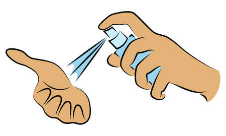 Hand disinfection with an antiseptic. Hygienic procedure. Disease prevention, good for health. Vector illustration.のイラスト素材