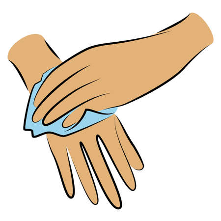 Rub your hands with a clean towel. Hygienic procedure. Disease prevention, good for health. Vector illustrationのイラスト素材