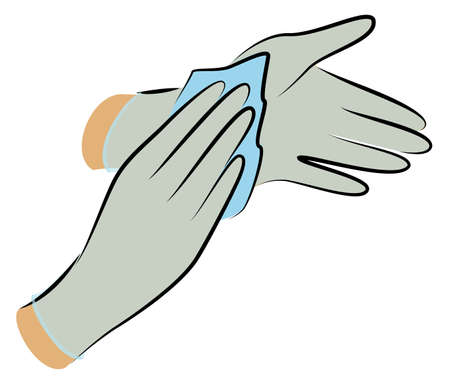 Wear sterile gloves. Wipe with an antiseptic cloth. Hygienic procedure. Disease prevention, good for health. Vector illustrationのイラスト素材