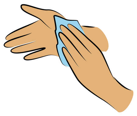 Rub your hands with a clean towel. Hygienic procedure. Disease prevention, good for health. Vector illustrationのイラスト素材