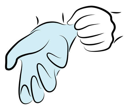 Put rubber gloves on your hands. Hygienic procedure. Disease prevention, good for health. Vector illustrationのイラスト素材