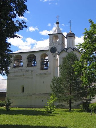 Summer view of Bell-tower with clock in Saviour-Euvfimiev Monastery in Suzdal. (Suzdal, Vladimir...